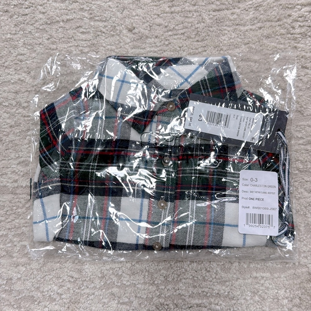 NWT Vineyard Vines Baby Long Sleeve Tartan Plaid Flannel Bodysuit-- Size 0-3M